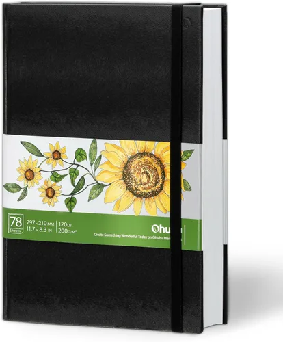 Ohuhu Cuaderno de bocetos de papel marcador: 8.3 x 11.7 pulgadas, papel de dibujo grande de arte para dibujar, 78 hojas/156 páginas, 120 lb/200