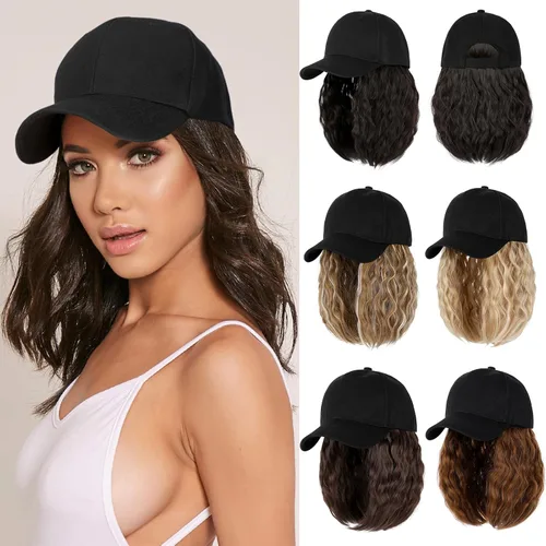 Miniatura 14 de Gorra de béisbol con extensiones de cabello, peluca ajustable, gorra rizada de 14 pulgadas, peluca sintética para mujer, marrón claro mezcla