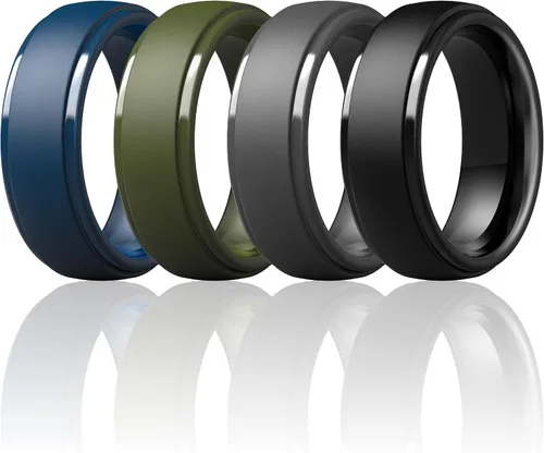 Miniatura 78 de ThunderFit Anillos de boda de silicona para hombre, 0.394 in de ancho y 0.098 in de grosor, paquete múltiple de variedad 1-7