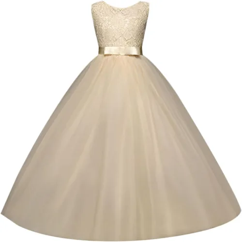 Vestido Yaphyee largo, de princesa, con flores, formal, para boda, dama de honor, para fiesta, para niña