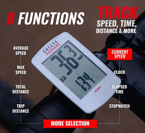 Miniatura 4 de CATEYE Computadora Inalámbrica para Bicicleta Padrone – Ciclocomputadora con Pantalla de Gran Tamaño, Velocímetro y Odómetro Inalámbricos, Montaje