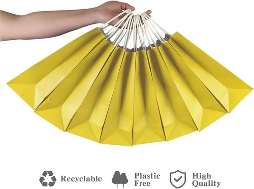 Miniatura 4 de Ottin Bolsas de papel de estraza amarillas con asa, paquete de 30 bolsas de regalo envueltas en papel a granel para niños, cumpleaños, manualidades