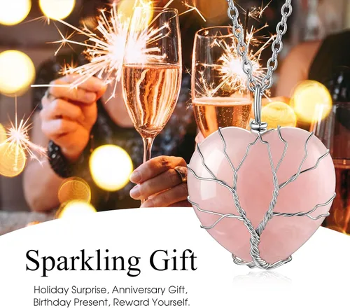Miniatura 4 de Bestyle Collar de cristal curativo envuelto en árbol de la vida, colgante de piedra natal de 12 meses para parrillas de mujer, joyería de piedras