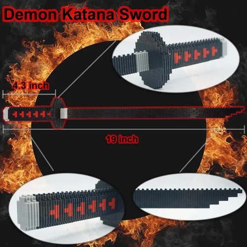 Miniatura 3 de Beego Kill Demon Sword - Juego de construcción de espada negra Tanjirou de 19 pulgadas con soporte para espada