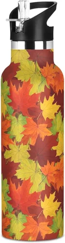 Kids Water Bottle for School, Water Bottle Stainless Steel for Travel or School 20 Oz, BPA-Free, Autumn Leaves Orange Red