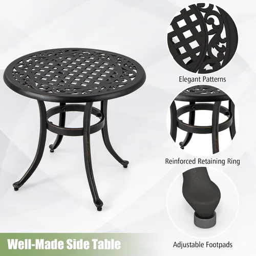 Miniatura 6 de Tangkula Mesa auxiliar de patio de 24 pulgadas, mesa auxiliar de aluminio fundido con almohadillas ajustables, mesa de centro pequeña