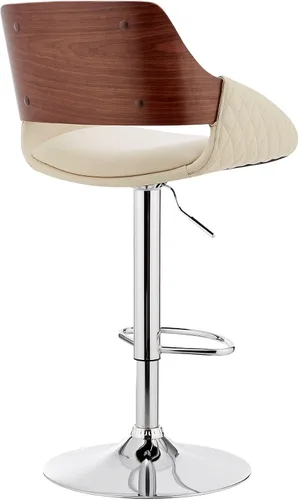 Miniatura 6 de Armen Living Adele - Taburete giratorio moderno de altura ajustable de piel sintética y madera de nogal con base cromada para encimera de isla