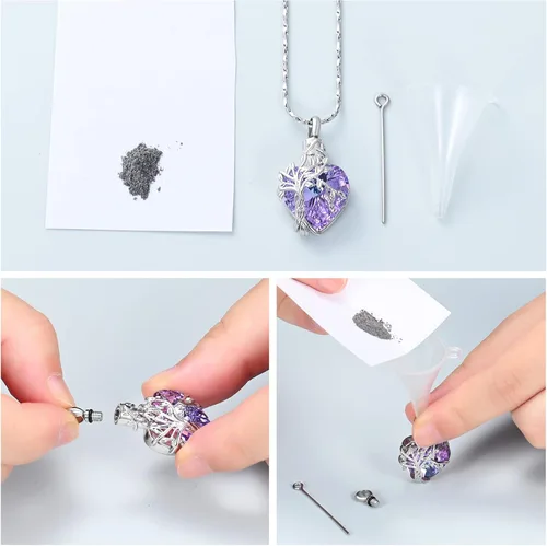 Miniatura 69 de Imrsanl Collar de urna de árbol de la vida con forma de corazón, joyería de cremación para hombres y mujeres, recuerdo, joyería conmemorativa