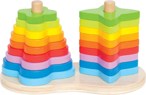 Hape - Juego de anillos de madera con doble apilador de arco iris para niños, L: 7.9, ancho: 4.1, altura: 4.3 pulgadas