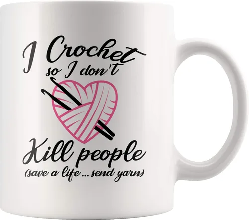 Miniatura 9 de Taza de cerámica con texto en inglés "I Crochet So I Don't Kill People", regalos de ganchillo para abuela, tía, mamá, 11 onzas, color negro