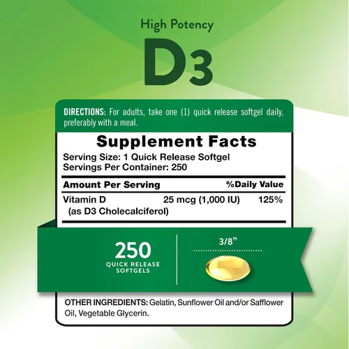 Miniatura 2 de Nature's Truth D3 1000 UI 250 cápsulas blandas Vitamina D esencial Suplemento sin OMG y sin gluten