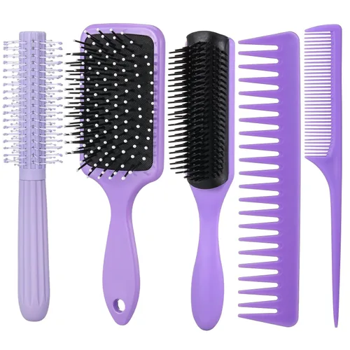 Miniatura 9 de Juego de 5 cepillos para el cabello para mujer, peine desenredante, cepillo para hombres y mujeres, cabello húmedo, seco, rizado y liso