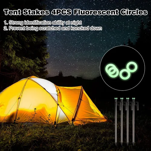 Miniatura 5 de Paquete de 4 estacas de metal resistente para tienda de campaña con estacas de acero de 10 pulgadas + anillos de silicona fluorescente+bolsa
