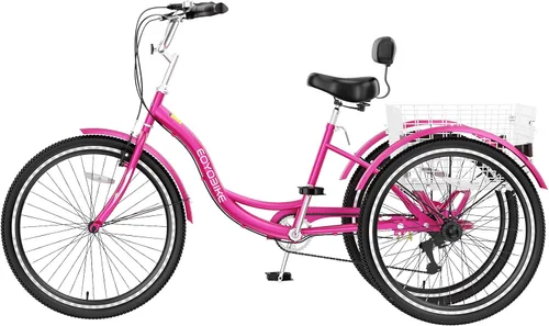 Miniatura 16 de MOPHOTO Triciclo para adultos de 7 velocidades, 20/24/26 pulgadas, triciclo para adultos con canasta trasera grande, 350 libras de capacidad