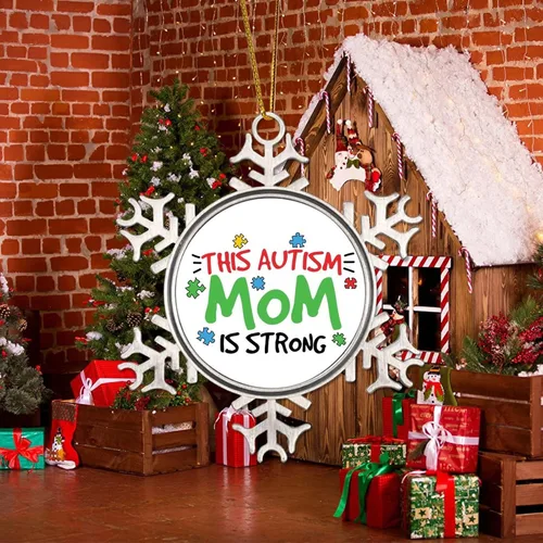 Miniatura 5 de Esta mamá con autismo es adornos de Navidad, concienciación sobre el autismo, regalos de recuerdo de Navidad, copo de nieve de metal, decoración