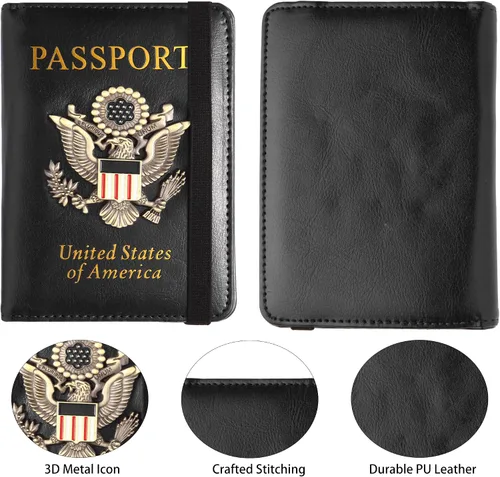 Miniatura 2 de GDTK - Portapasaportes de piel, funda para pasaporte con bloqueo RFID - Cartera para documentos de viaje, m