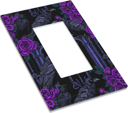 Miniatura 3 de Cubiertas Decorativas de Tomacorrientes Estilo Gótico Cuervo Flores Púrpuras 1 Gang Interruptor de Luz Simple Basculante Placa Cubierta Placas
