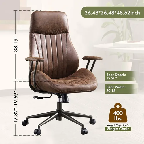 Miniatura 2 de CAODOC Silla de Oficina con Respaldo Alto, Silla de Oficina Giratoria Moderna, Silla de Juego de Tela de Gamuza Marrón, Silla de Oficina