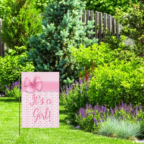 Miniatura 4 de Bandera de jardín con texto en inglés "It's A Girl" ("It's A Girl"), decoración de anuncio de nacimiento para niña, 12 x 18 pulgadas, doble cara