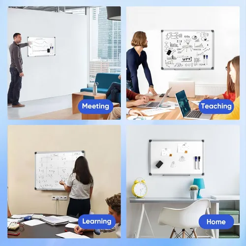 Miniatura 7 de VUSIGN Pizarra blanca magnética de 24 x 18 pulgadas para pared, pizarra de borrado en seco con marco plateado, pizarra blanca colgante para oficina
