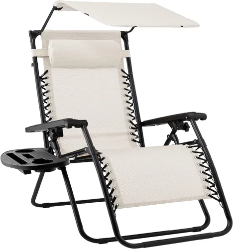 Miniatura 36 de Best Choice Products Sillón reclinable de 30 pulgadas de ancho con gravedad cero para exteriores, con toldo ajustable, reposacabezas, bandeja