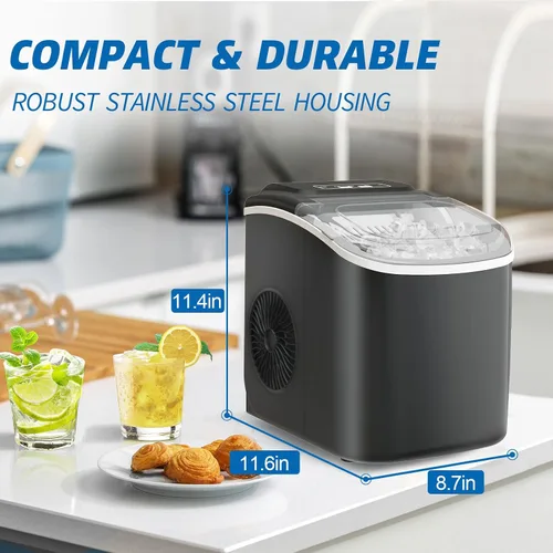 Miniatura 3 de Erivess Máquinas para hacer hielo para encimera, máquina de hielo portátil autolimpiante, 26 libras/24 horas, 9 cubos bala listos en 6 minutos