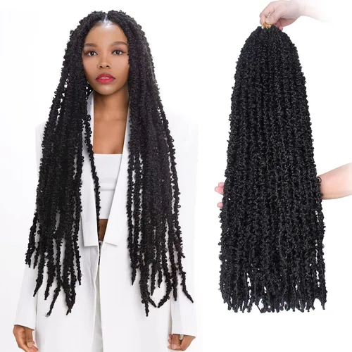 Miniatura 18 de ZRQ 6 paquetes de cabello de ganchillo Butterfly Locs de 20 pulgadas, extensiones de cabello sintético desgastado negro, trenzas de ganchillo