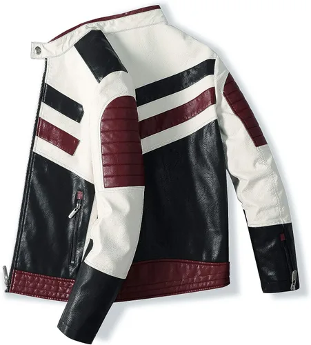 Miniatura 3 de Traje de carreras de motocicleta de cuero de motocicleta de cuello alto para hombre, chaqueta de cuero de simulación de PU de bloqueo