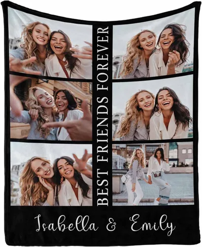 Miniatura 10 de InterestPrint Manta personalizada con fotos para mejor amiga, manta de cama personalizada para amiga, hermana, textos personalizados de fotos