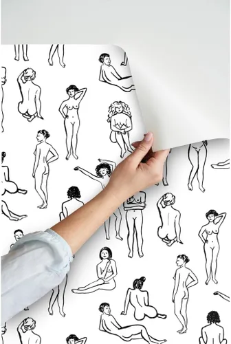 Miniatura 3 de Papel tapiz para despegar y pegar, para mujer, negro, blanco, niña, poder, vida, dibujo, cuerpo, salud, papel pintado extraíble personalizado por