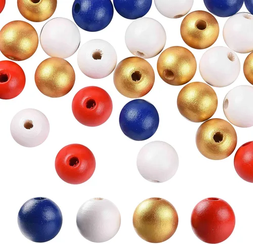 160 cuentas de madera de 4 colores pintadas de madera natural, cuentas redondas sueltas para fabricación de joyas y decoración del hogar (azul y