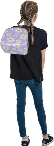 Miniatura 9 de Bolsa de almuerzo con diseño de margaritas blancas, color morado, aislante, reutilizable, contenedor portátil para comidas, para mujeres, cajas
