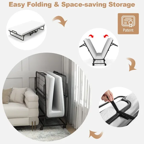Miniatura 6 de GOFLAME Cama plegable con colchón de espuma viscoelástica, cama de invitados de tamaño individual con marco de metal resistente, cama plegable