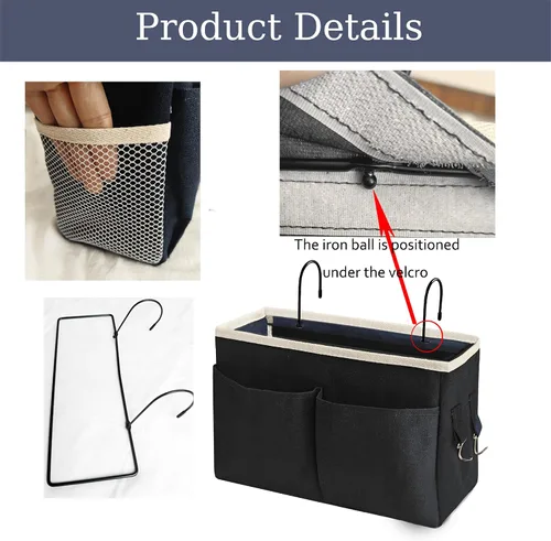 Miniatura 3 de Organizador de Mesita de Noche/Bolsa de Almacenamiento Colgante de Mesita de Noche Organizador Multifuncional para Literas Camas de Hospital Rieles