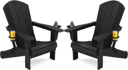 Miniatura 19 de SERWALL Silla Adirondack con portavasos – Juego de 2 sillas Adirondack compuestas para exteriores de polietileno de alta densidad para todo