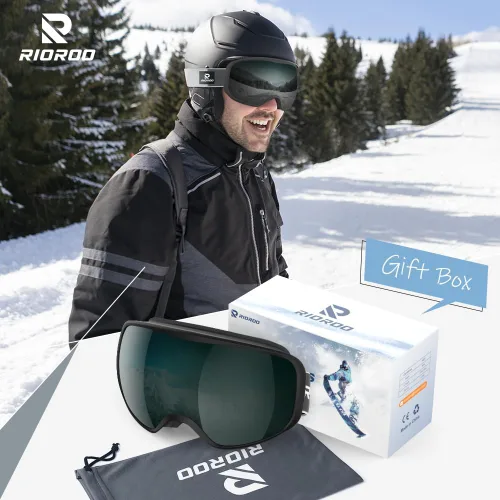 Miniatura 7 de Gafas de esquí de snowboard para hombres, mujeres, adultos, jóvenes, sobre gafas OTG/100% protección UV, antivaho/visión amplia A14-blanco/verde