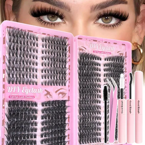 Kit de racimos de pestañas, kit natural de 560 extensiones de pestañas en racimo de 0.354-0.630 in, kit de extensiones de pestañas individuales