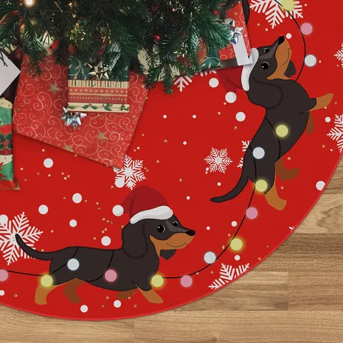 Miniatura 12 de Falda de árbol de Navidad roja con Beagle, falda de árbol navideño de invierno de 48 pulgadas para decoraciones navideñas de perros para interiores