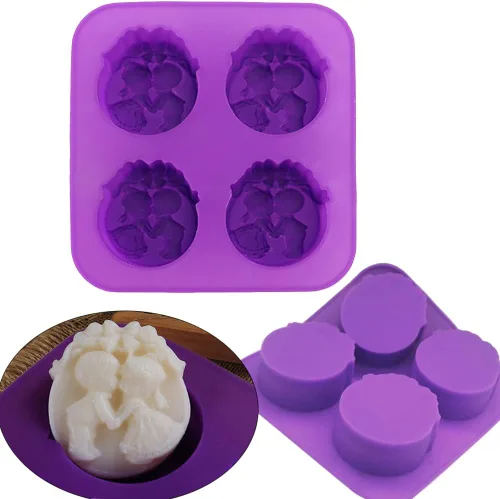 Miniatura 4 de Moldes de silicona para parejas, niños y niñas, 4 cavidades, campanas de Navidad, pastel de ángel, bandeja de mousse, pudín, fondant, chocolate