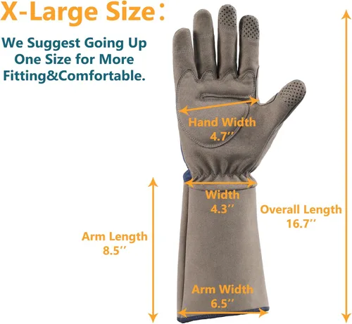 Miniatura 5 de COOLJOB Guantes de jardín de poda de rosas a prueba de espinas para hombre, manga larga, acolchados, para trabajo en el patio, arbusto, mora, Azul
