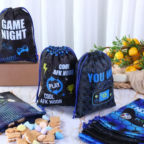 Miniatura 4 de Faccito 16 bolsas de recuerdos de fiesta de videojuegos de 7 x 9.8 pulgadas, bolsas con cordón para fiestas de juegos, temática de juegos a granel