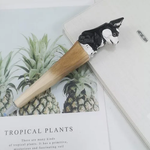 Miniatura 15 de Bolígrafo de gel de animales tallados en madera 100% hecha a mano, jirafa, perro, tigre, unicornio, lindo, material escolar, suministros de oficina