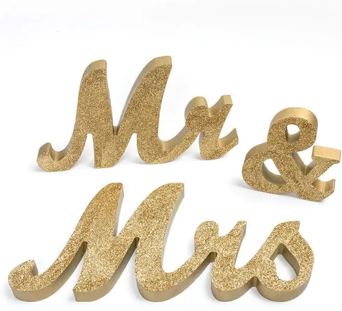 Miniatura 10 de Señal de boda Mr & Mrs con letras decorativas, rústico elegante, purpurina de oro rosa, 12.52 x 7.09 pulgadas dorado rosa brillante