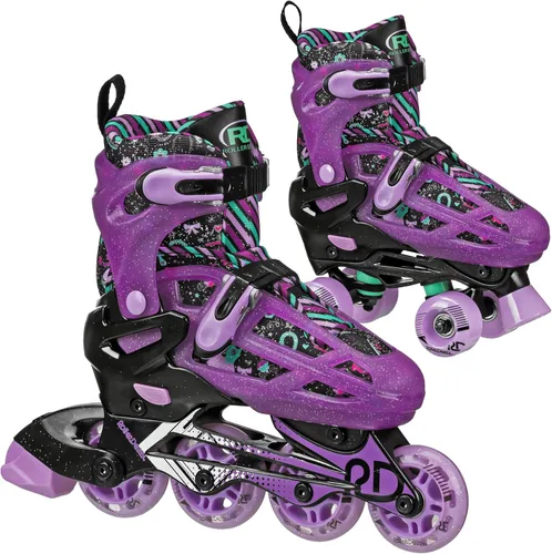 Miniatura 6 de Roller Derby Falcon 2 en 1 Combo Quad y Patines en línea para niños, tamaño ajustable Púrpura/Negro