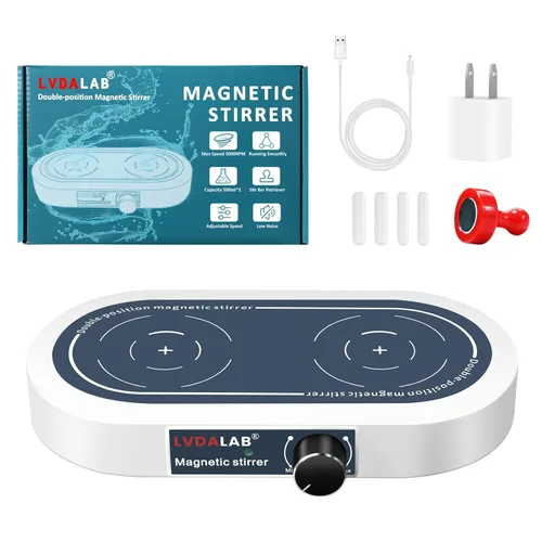 Miniatura 8 de Agitador magnético de doble posición, 2 placas de agitación de laboratorio de 16.9 fl oz, 50-1500 RPM, 4 barras de agitación + 1 recuperador