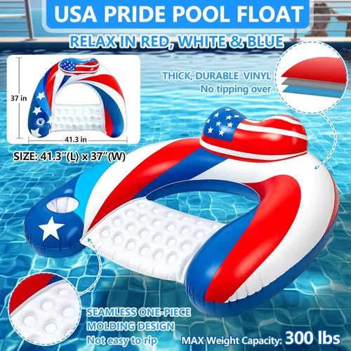 Miniatura 5 de Paquete de 3 flotadores inflables de piscina para adultos, sillas flotantes de piscina con soporte para tazas, flotadores de piscina para adultos