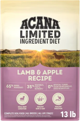 ACANA Singles - Comida seca para perros con ingredientes limitados, sin granos, alta en proteínas, receta de cordero y manzana, bolsa de 13 libras