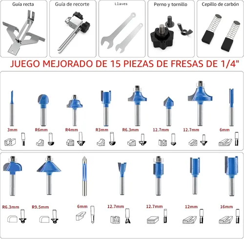 Miniatura 7 de TwoWin Herramienta de enrutador, herramienta de enrutador compacto de madera de palma de 110 V 800 W para carpintería, recortadora de mano eléctrica