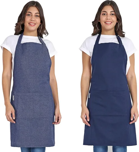 Miniatura 15 de Delantal de chef, delantal de cocina de algodón reciclado con un cuello ajustable con lazos largos, para cocinar, hornear