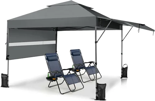 Miniatura 18 de Tangkula Toldo desplegable de 10 x 17.6 pies con toldos dobles ajustables, tienda de campaña para exteriores de 2 niveles con 8 estacas, 4 cuerdas